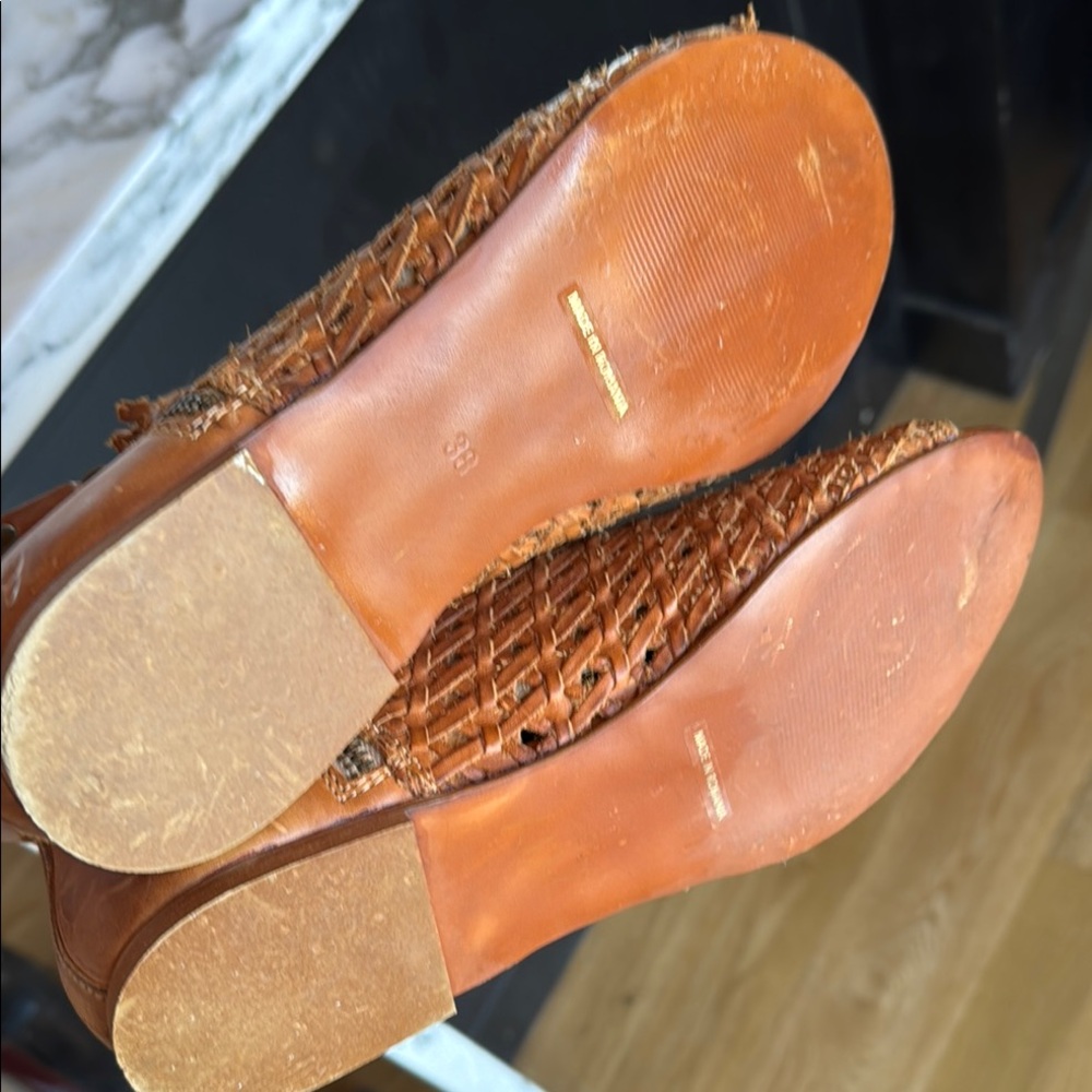 Sundance Woven Leather Peep Toe by Booties Cognac Back Zip Boho Women’s 38/7.5 - Picture 11 of 16